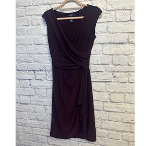 Chaps Women's Small Burgundy Sleeveless V-Neck Ruched‎ Sheath Dress
